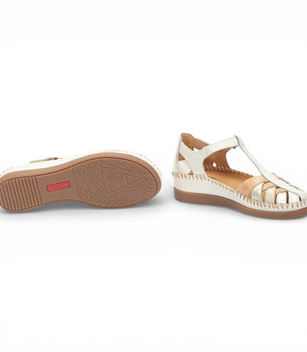 Pikolinos Women's White Leather Semi-Open Wedge Sandal Shoes - Cadaques