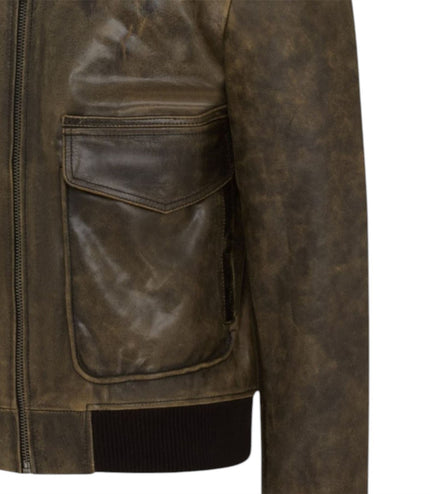 Mens Brown Leather Aviator Bomber Jacket - Lunar