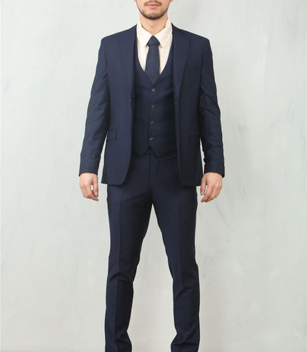 Men's Navy 3 Piece Formal Classic Prom Suit Workwear