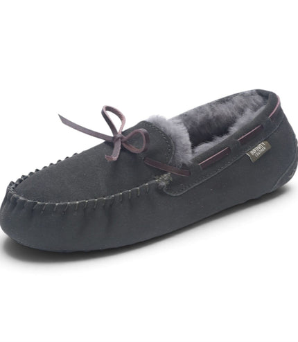 Women's Olive Green Genuine Sheepskin Moccasin Winter Slippers - Aspen
