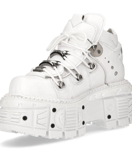 New Rock Unisex White Leather Gothic Punk Boots - M-TANK106-C1
