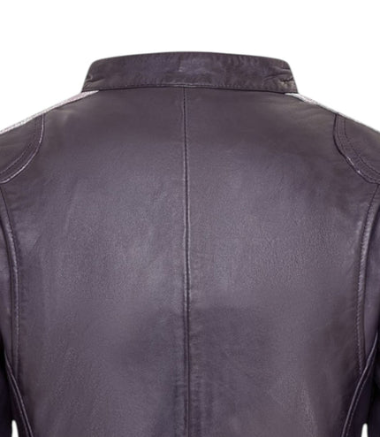 Womens Biker Racing Badges Leather Jacket-Eastleigh - Purple