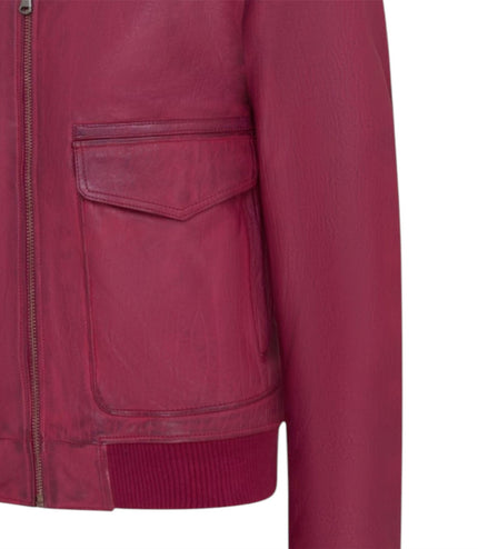 Mens Burgundy Leather Aviator Bomber Jacket - Lunar