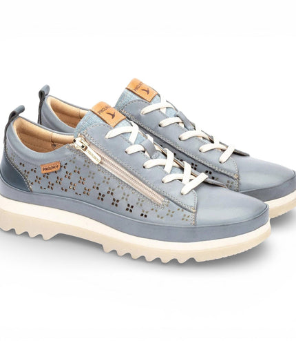 Pikolinos Women's Denim Blue Leather Lace Up Zip Trainer Sneaker Shoes - Vigo