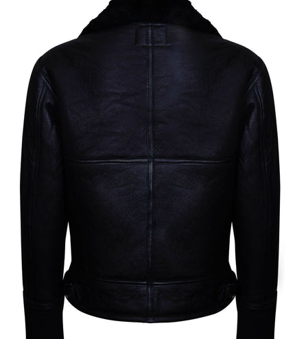 Mens B3 WW2 Leather Sheepskin Aviator Flying Jacket-Charleston - Black