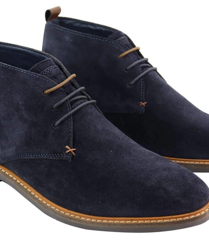 Mens Navy Suede Lace Up Chukka Boots