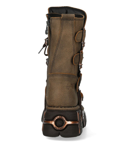 New Rock Brown Leather Gothic Mid-Calf Biker Boots - M-373XL-C120