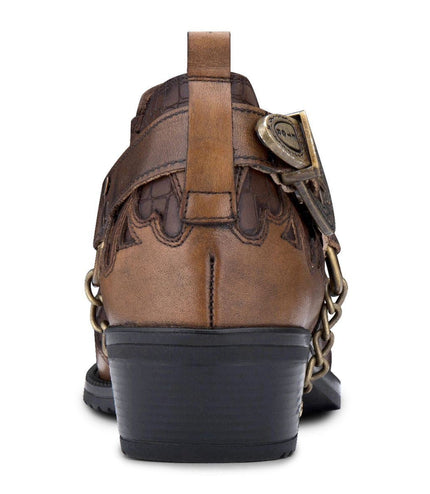 Men'S Tan Croc Leather Winklepicker Studded Western Biker Boots