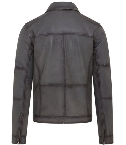 Men's Vintage Classic Short Soft Leather Biker Jacket - Grey