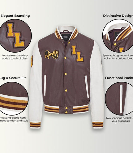 Mens Baseball Leather Letterman Bomber Jacket - Ashwood - Burgundy