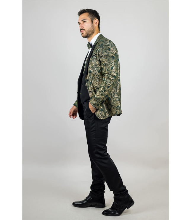 Men's 4 Piece Green Paisley Wedding Suit Tailor Fit