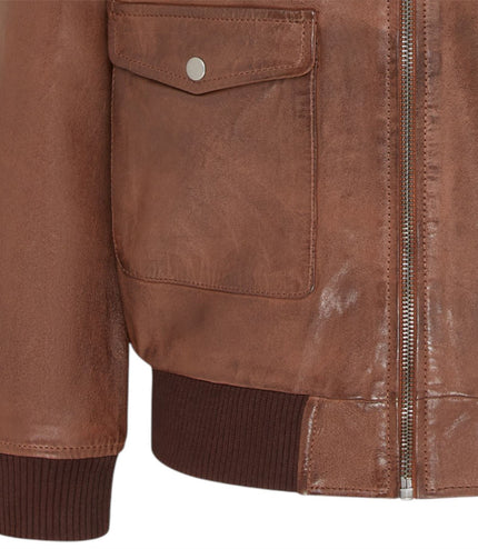 Men's Tan Brown Leather Bomber G-1 Aviator Collar Jacket  - Maverick