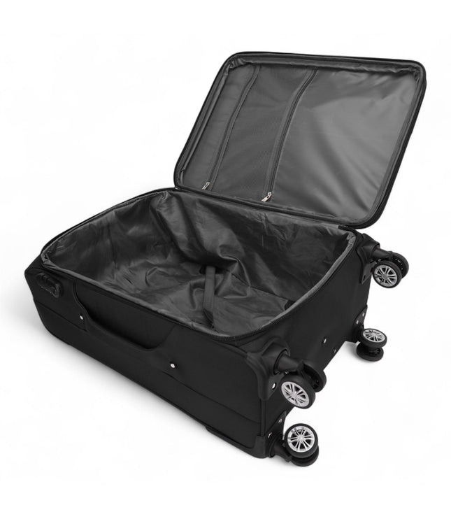 Black Expandable Soft Shell Suitcase 8 Wheel Luggage Set Travel Light Carry On Cabin Bag