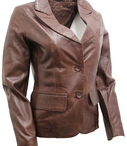 Womens Leather Blazer Jacket-Seregno - Brown