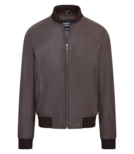 Mens Soft Leather MA-1 Varsity Bomber Jacket - Brown