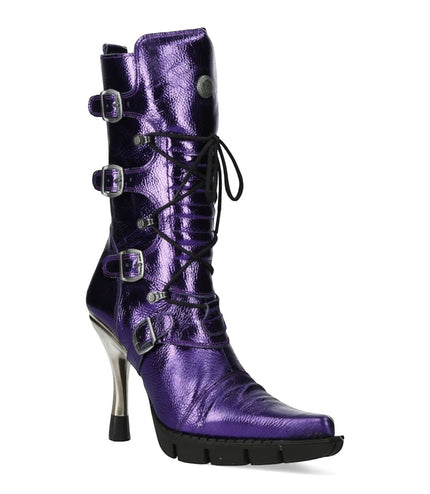 New Rock Women's Purple Leather Gothic High Heeled Boots - M-9373-C16