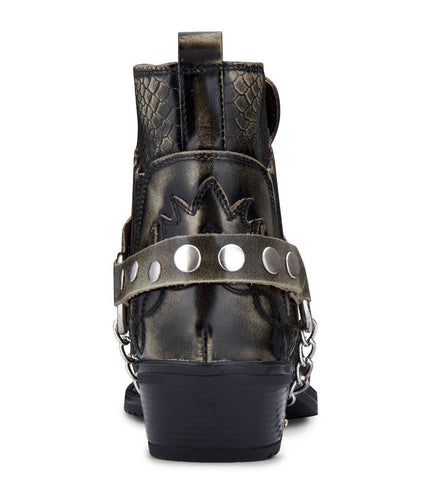 Mens Olive Snakeskin Winklepicker Cowboy Leather Ankle Boots