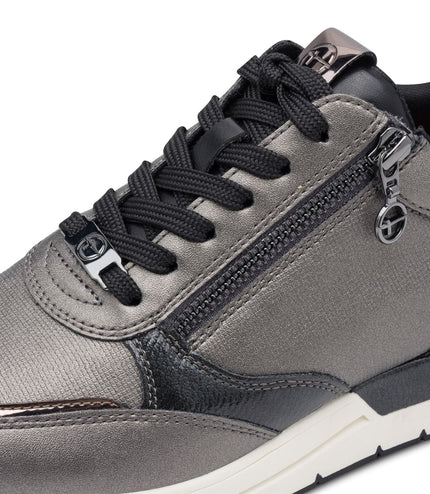 Tamaris Womens Pewter Silver Pink Fashion Lace-Up Zipped Sneakers Trainers