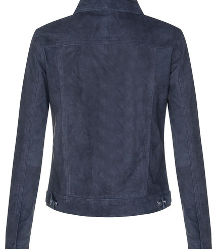 Womens Goat Suede Trucker Jeans Jacket-Astoria - Navy