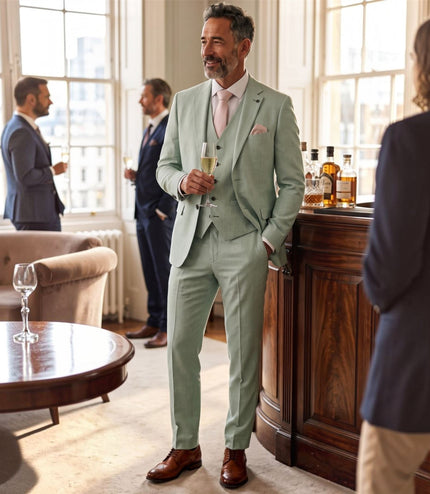 Men's Sage Green 3 Piece Tailored Fit Formal Suit - Belmont