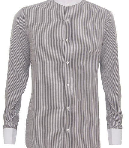 Mens Peaky Blinders Removable Collar Nehru Black Striped Collarless Shirt