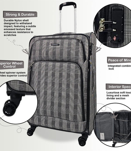 Ashbourne Large Soft Shell Suitcase in Stripe