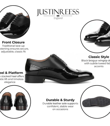 Justin Reess Men's Black Patent Leather Brogue Shoes - Harry