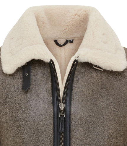 Men's Grey B3 Real Shearling Sheepskin WW2 Bomber Leather Flying Aviator Jacket