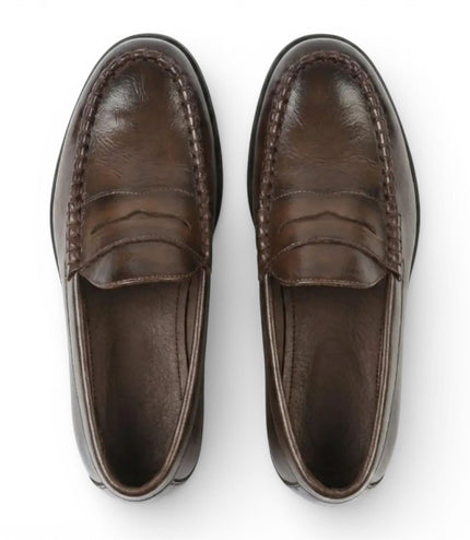 Mens Brown PU Leather Formal Dress Penny Loafers Casual Shoes