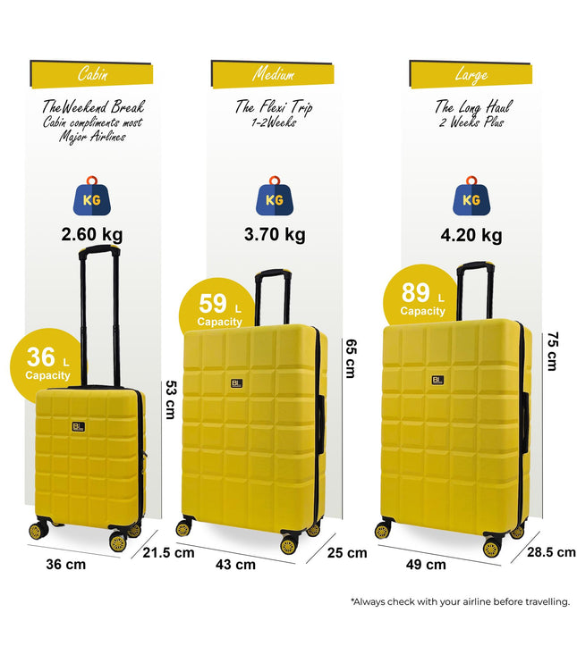 Cotgrave Set of 3 Soft Shell Suitcase in Yellow