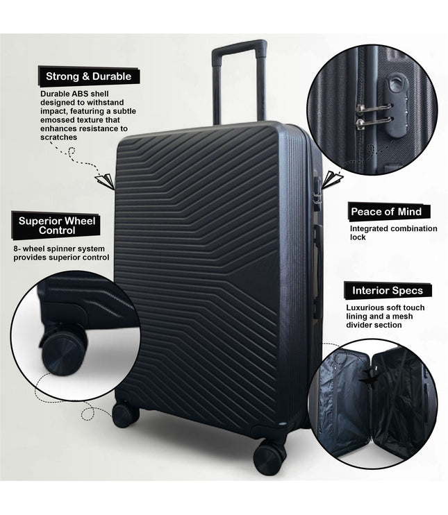 Junee Set of 3 Hard Shell Suitcase in Black