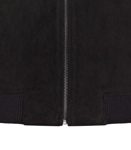 Mens Soft Goat Suede MA-1 Varsity Bomber Jacket  - Dalian - Black
