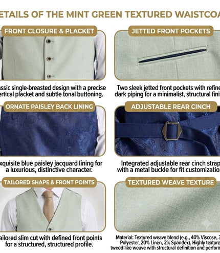 Men's Sage Green Waistcoat Formal Vest - Belmount