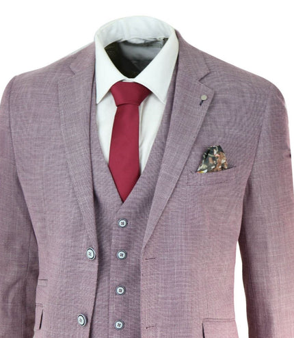 Mens 3 Piece Blush Pink Linen Summer Spring Classic Suit