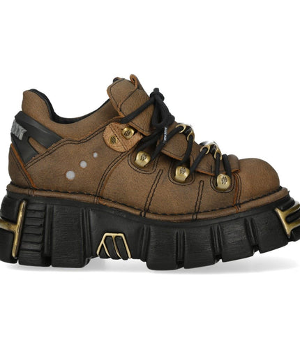 New Rock Brown Leather Gothic Platform Ankle Boots - M-120N-C120