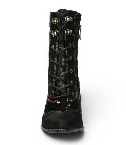 Laura Vita Women's Gothic Victorian Black Leather Heeled Lace-Up Boots - Oanelo-03