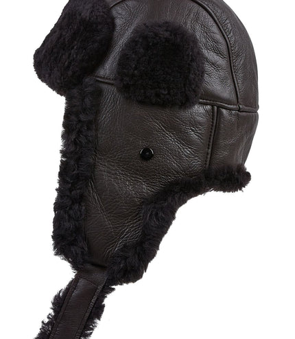 Mens Brown RAF Aviator Sheepskin B-55 Trapper Hat Winter Warm Leather Navigator Hat