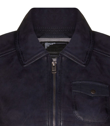 Womens Leather MA-1 Varsity Jacket-Ann Arbor - Navy