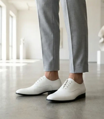 Men's Formal White Patent PU Leather Oxford Dress Brogue Shoes