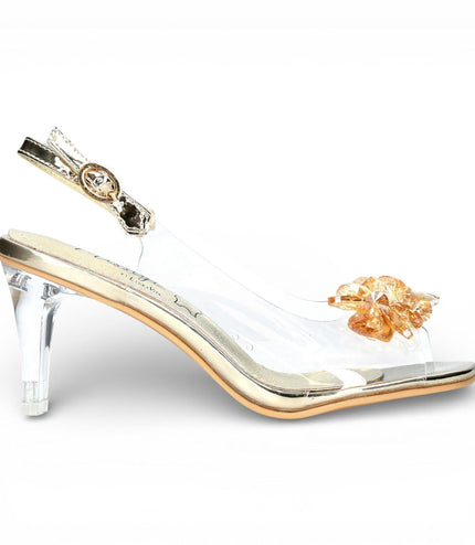 Laura Vita Women's Mira 01 Clear Golden Slip-On Cinderella Heel Sandals