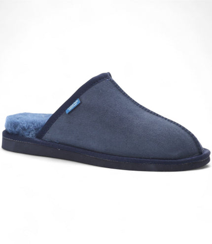 Men's Genuine Sheepskin Navy Suede Mule Winter Warm Non-Slip - Highland