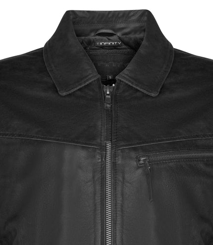 Men's Harrington Cow Hide Leather  Leather Jacket-Lima - Black