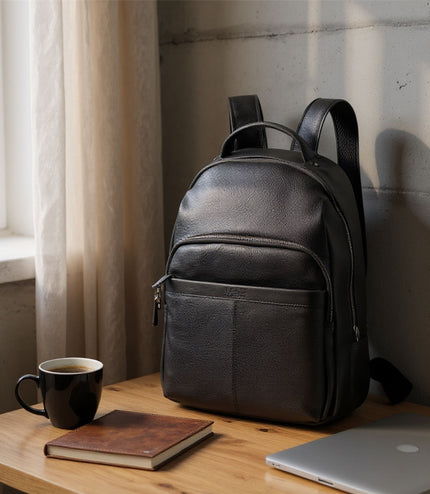 Genuine Leather Black Vintage Rucksack Laptop Bag Travel Backpack - Capri