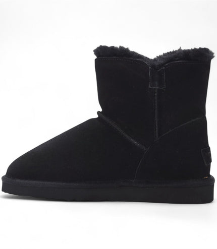 Women's Sheepskin Suede Black Ankle Bootie Warm Winter Boots - Alpine