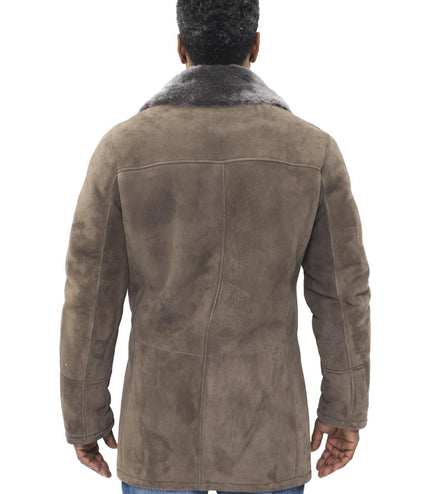Mens Sheepskin Classic Car Coat-Avondale - Taupe