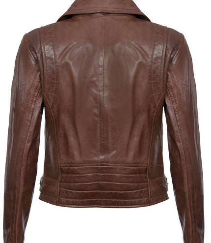 Womens Leather Biker Jacket-Stockholm - Brown