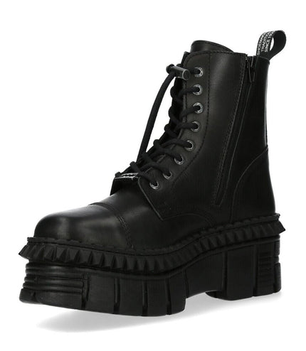 New Rock Black Leather Boots-WALL083CCT-S6