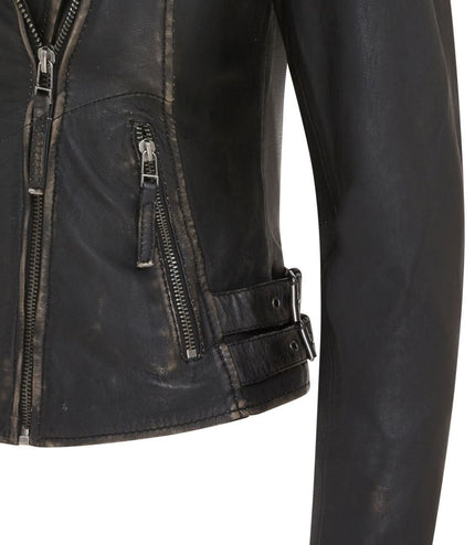 Womens Black Quilted Leather Brando Classic Biker Jacket