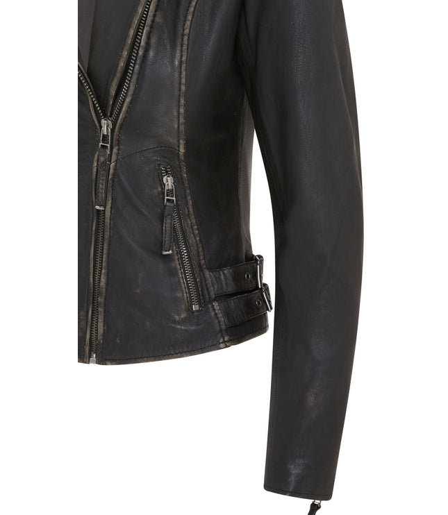 Womens Black Quilted Leather Brando Classic Biker Jacket