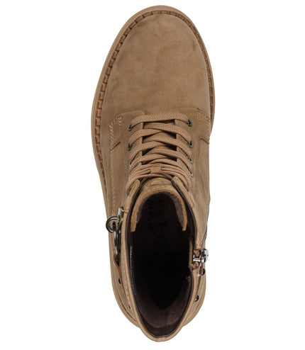 Tamaris Womens Fashion Camel Beige Leather Lace-Up Zip Combat Ankle Boots